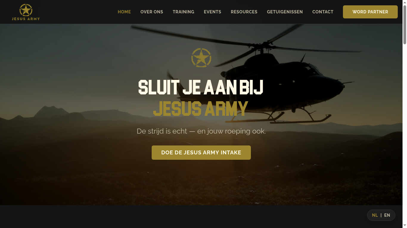 Jesus Army website met aanmeldingen voor de Bijbelschool
